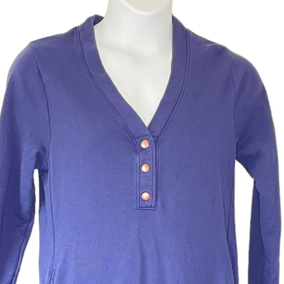 Pact Downtime Henley Dress V-Neck with 3 Copper Tone Snaps Organic Cotton Size L - Picture 3 of 7